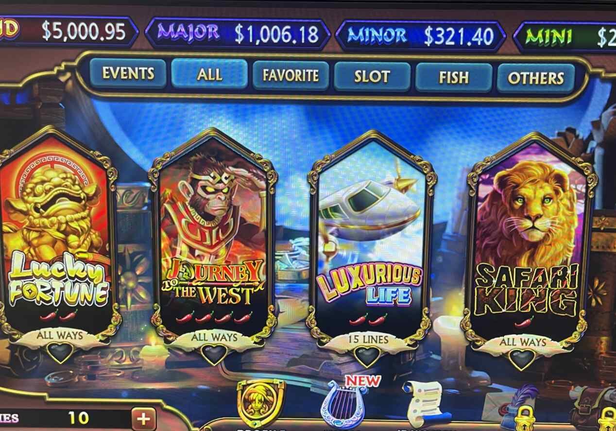 A slot machine with four different types of games.