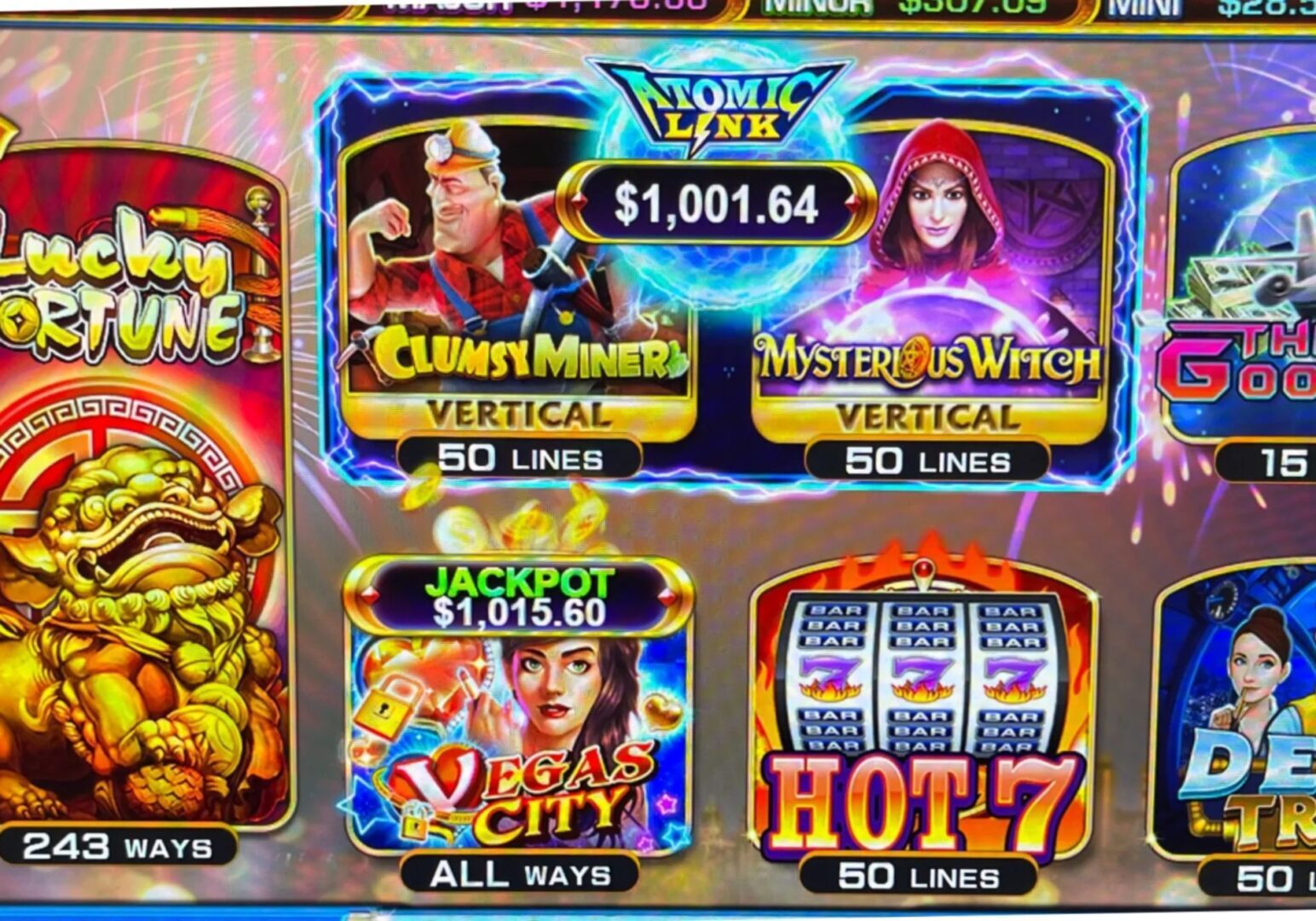 A slot machine with multiple different types of games.